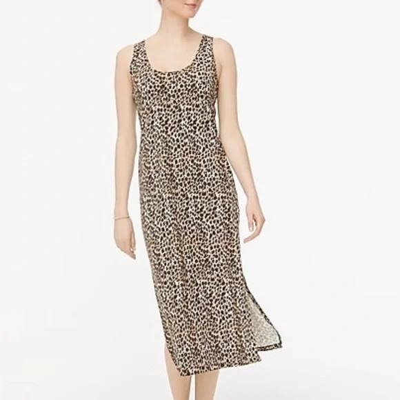 J.Crew Dresses & Skirts - J Crew Midi Dress Women M Leopard Print Sleeveless Cotton Slit Hem Mob Wife Chic
